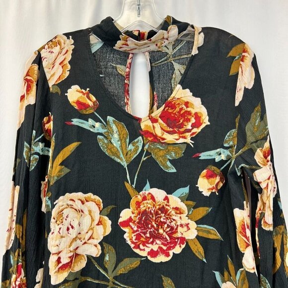 AUDREY 3+1 Womens Multicolor Floral Keyhole Neck Long Sleeve Tunic Blouse Sz S/M - Picture 3 of 9